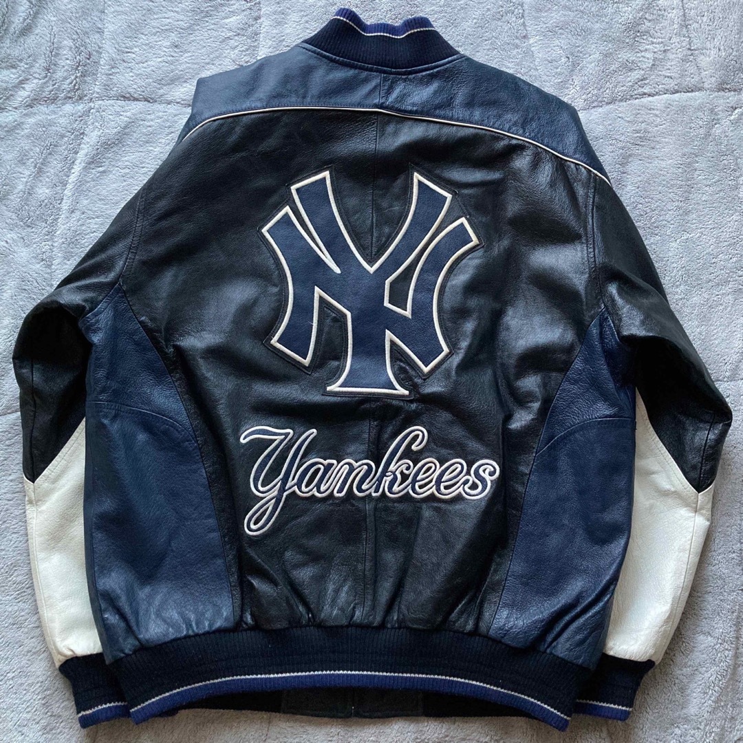 希少 Yankees ヤンキース M 本革 総刺繍 レザージャケット MLB 黒 | フリマアプリ ラクマ