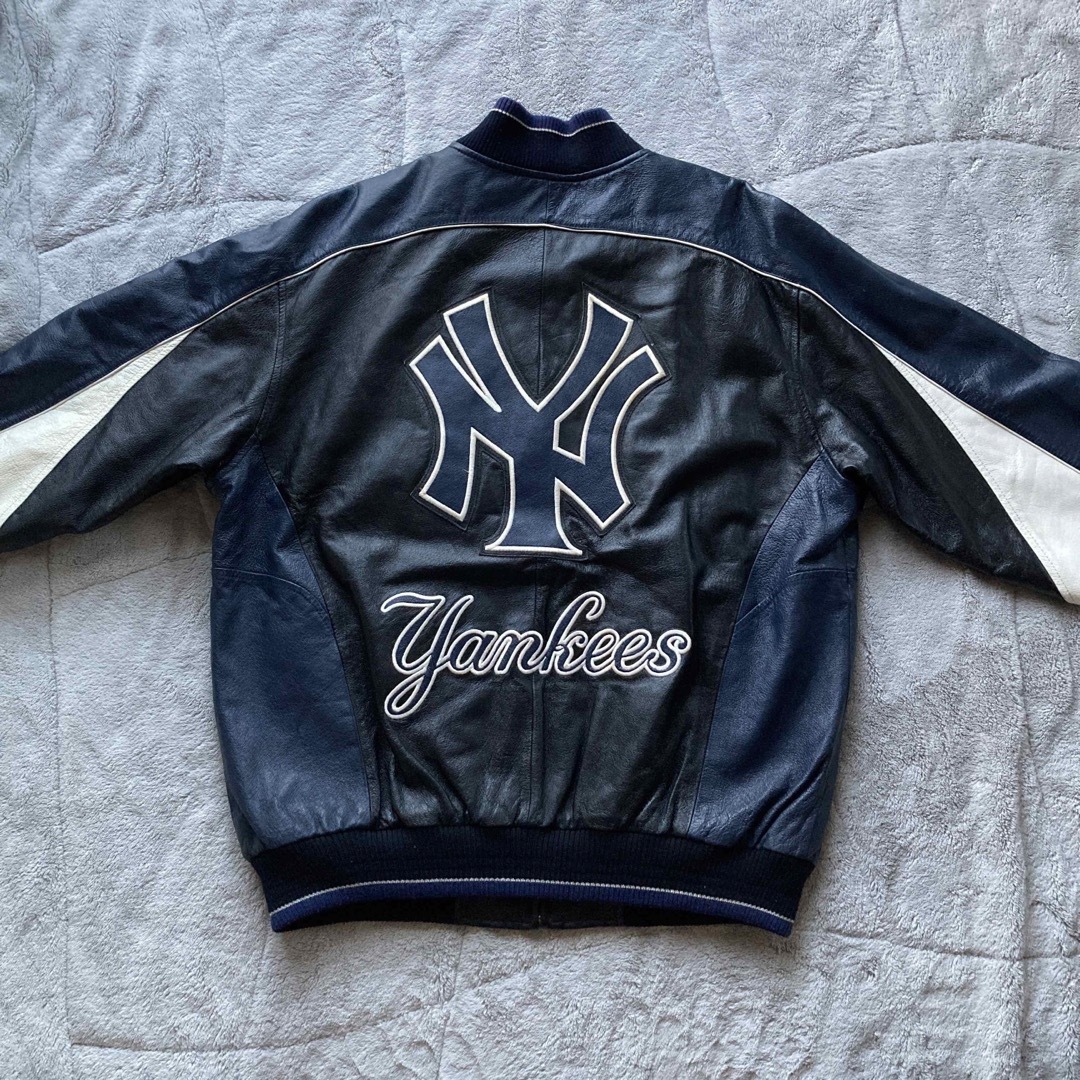 希少 Yankees ヤンキース M 本革 総刺繍 レザージャケット MLB 黒