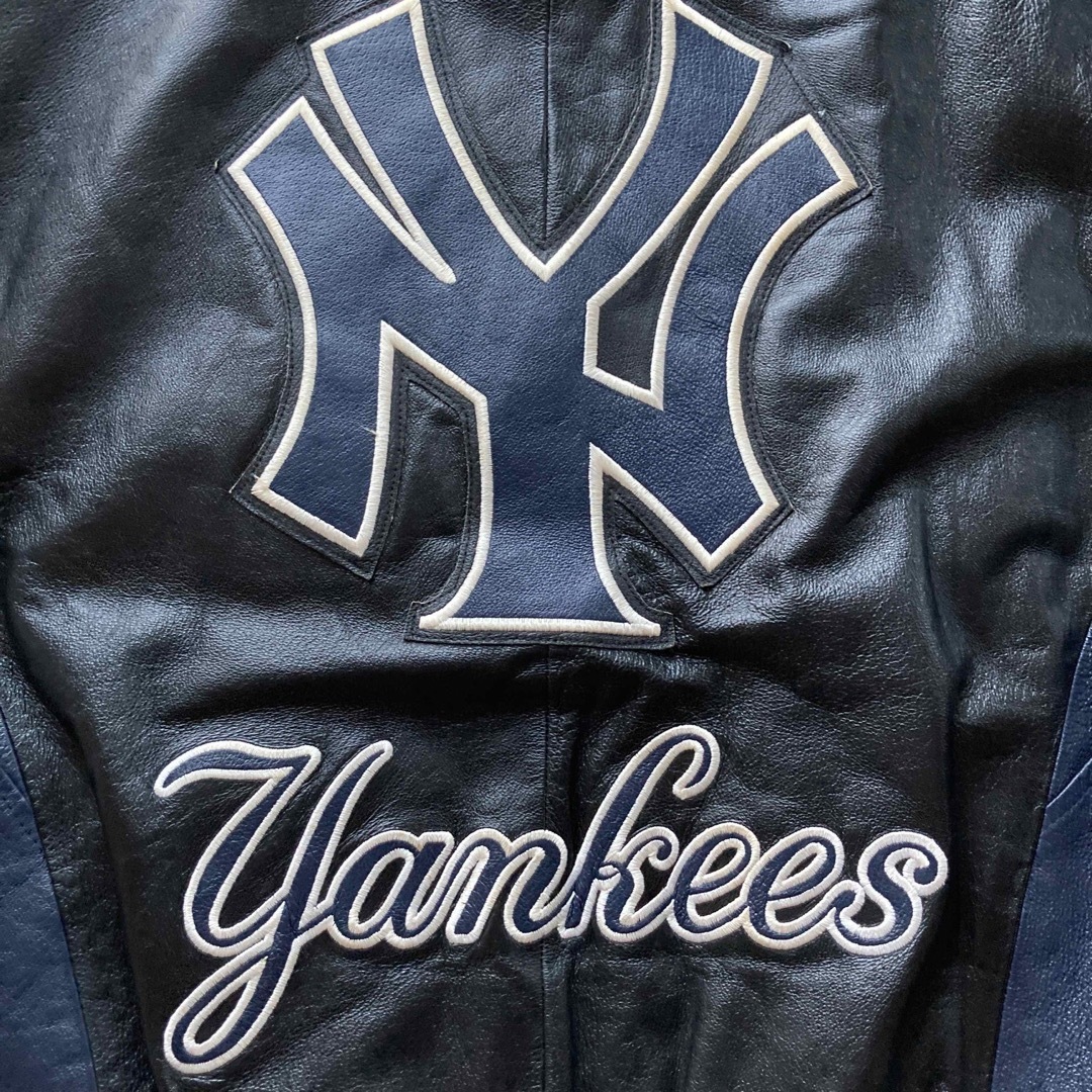 希少 Yankees ヤンキース M 本革 総刺繍 レザージャケット MLB 黒