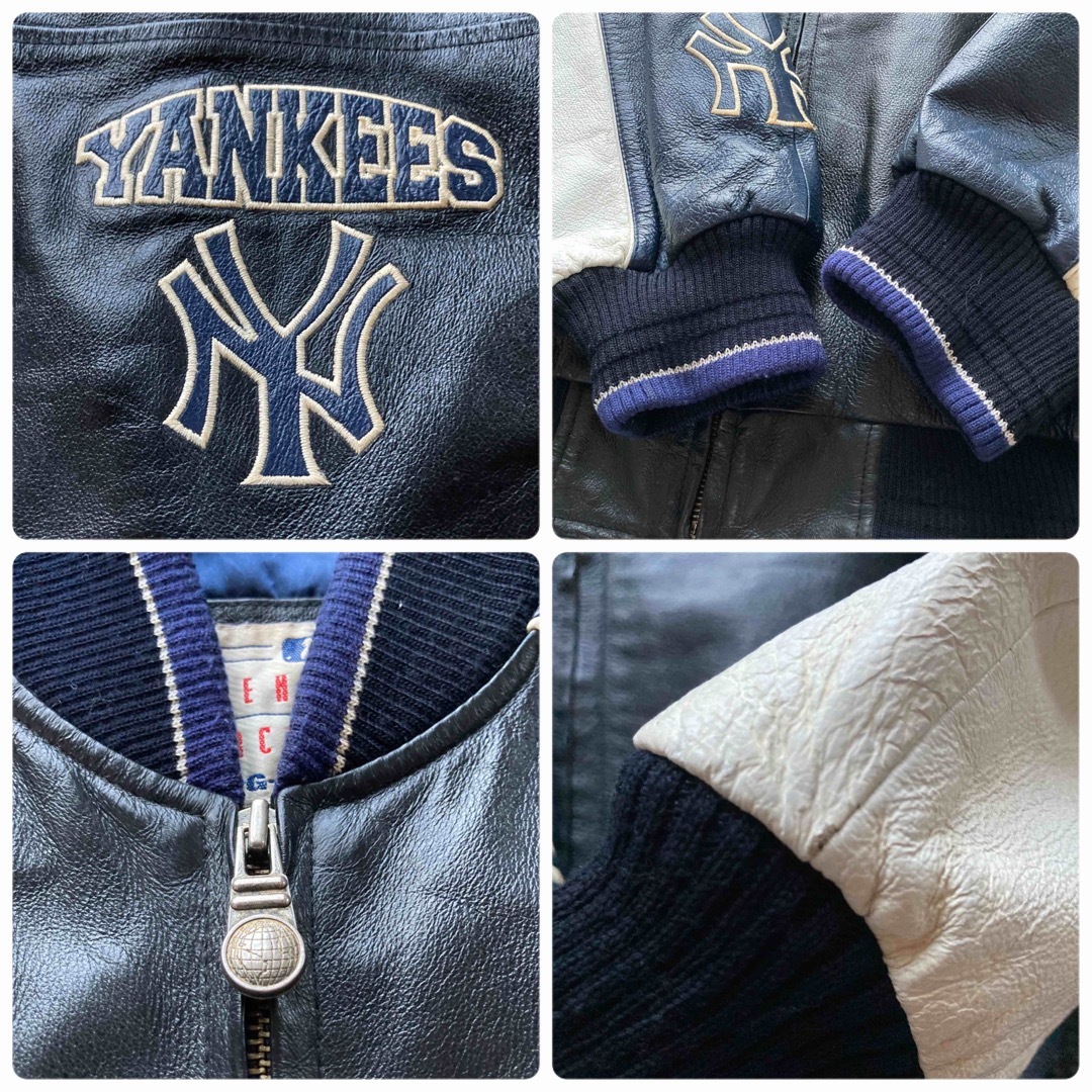 MLB - 希少 Yankees ヤンキース M 本革 総刺繍 レザージャケット MLB
