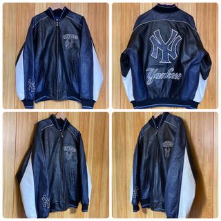 希少 Yankees ヤンキース M 本革 総刺繍 レザージャケット MLB 黒-