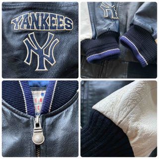 MLB   希少 Yankees ヤンキース M 本革 総刺繍 レザージャケット MLB