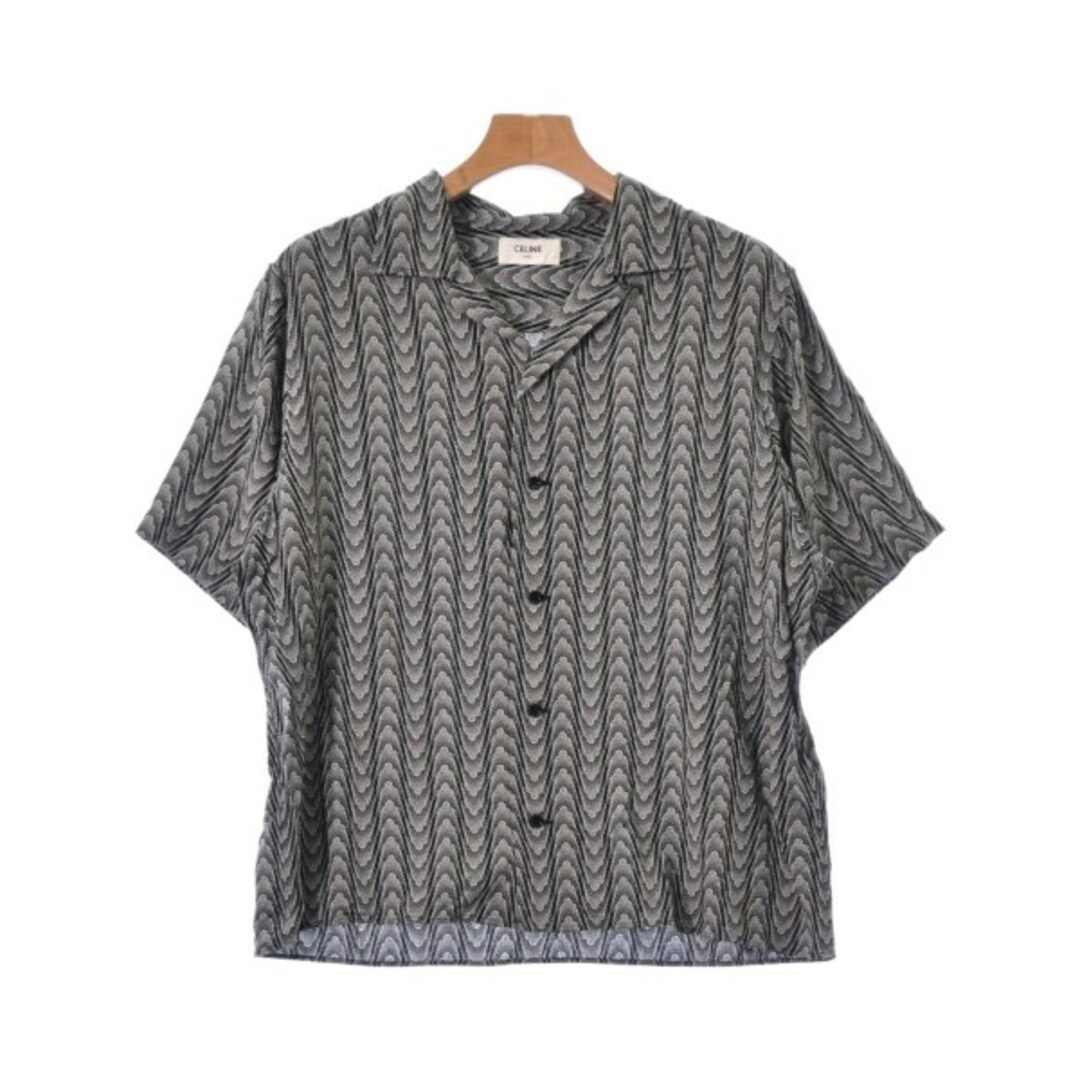 春夏ポケットCELINE セリーヌ カジュアルシャツ 41(XL位) 黒xグレー系(総柄)