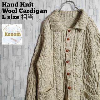 古着】ハンドニット アランセーター カーディガン 肉厚ウール ケーブル