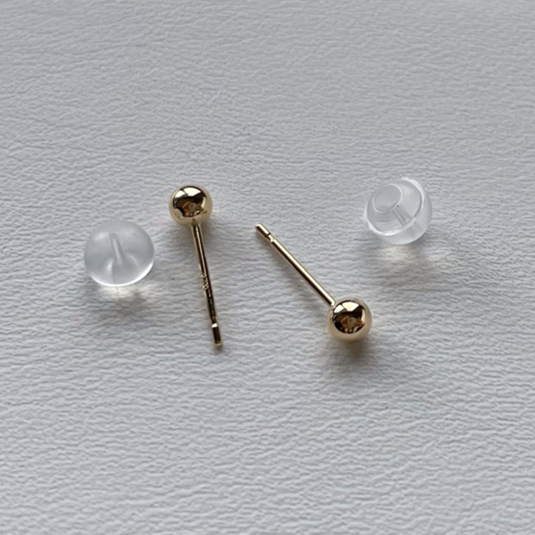 K18 丸玉ピアス 3mm 1ペア シリコンキャッチ付き　送料無料　K18