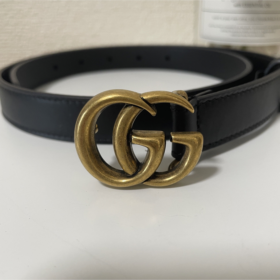 新品未使用品 GUCCI グッチ ダブルGバックルレザーベルト ブラック 75