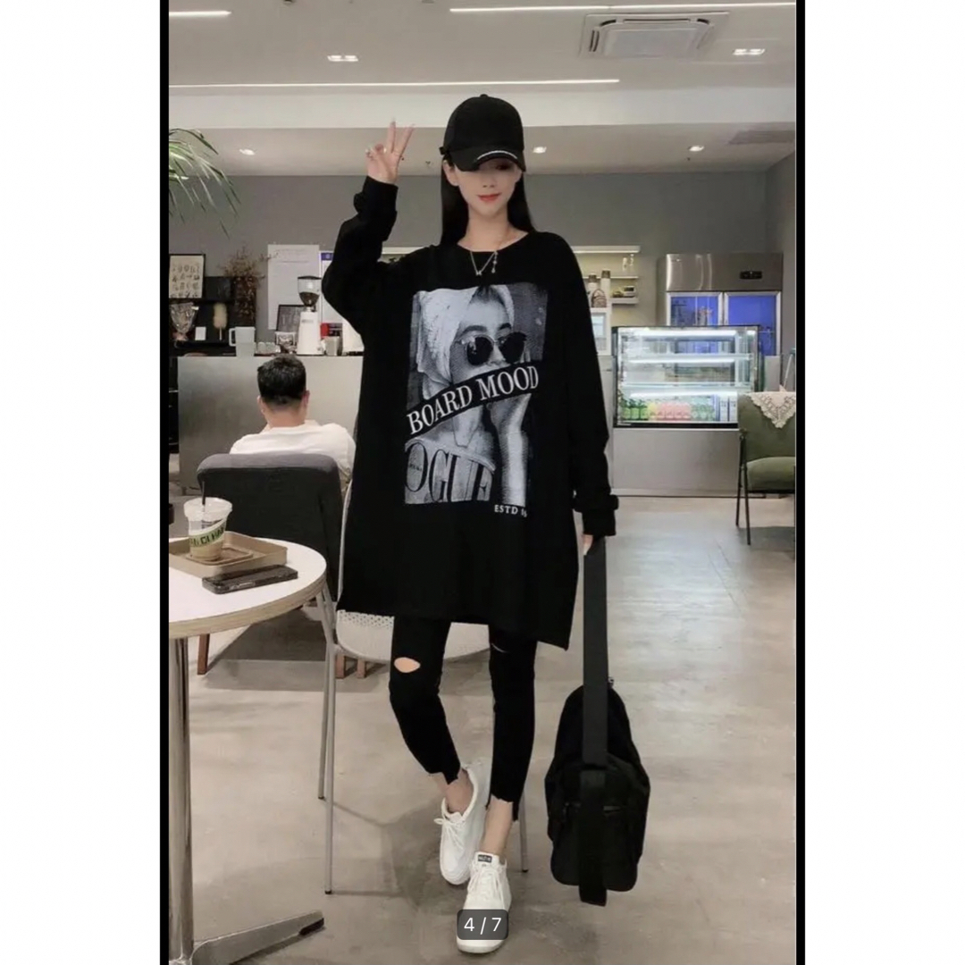 LUDA332レディース ロングTシャツ 春秋 ロング ゆったり 大きいサイズ レディースのトップス(Tシャツ(半袖/袖なし))の商品写真