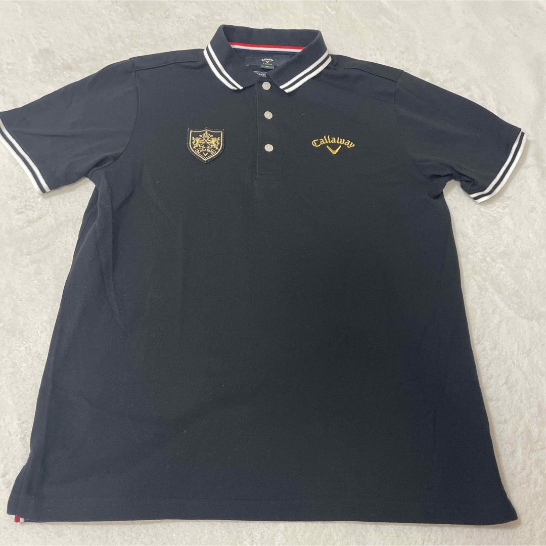 Callaway Golf(キャロウェイゴルフ)のキャロウェイ　ゴルフウェア　メンズ　ワッペン刺繍ロゴ　ポロシャツ　Mサイズ スポーツ/アウトドアのゴルフ(ウエア)の商品写真