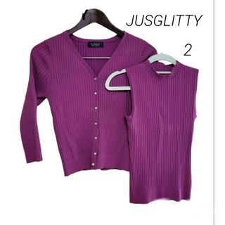 ジャスグリッティー(JUSGLITTY)の♥️未使用♥️極美品♥️【JUSGLITTY 】２ラズベリー八分袖アンサンブル(アンサンブル)