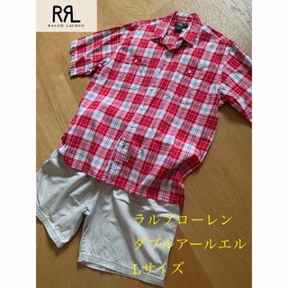ダブルアールエル(RRL)の美品！RRL  ラルフローレン　メンズ　綿100% 半袖シャツ L〜XLサイズ(シャツ)
