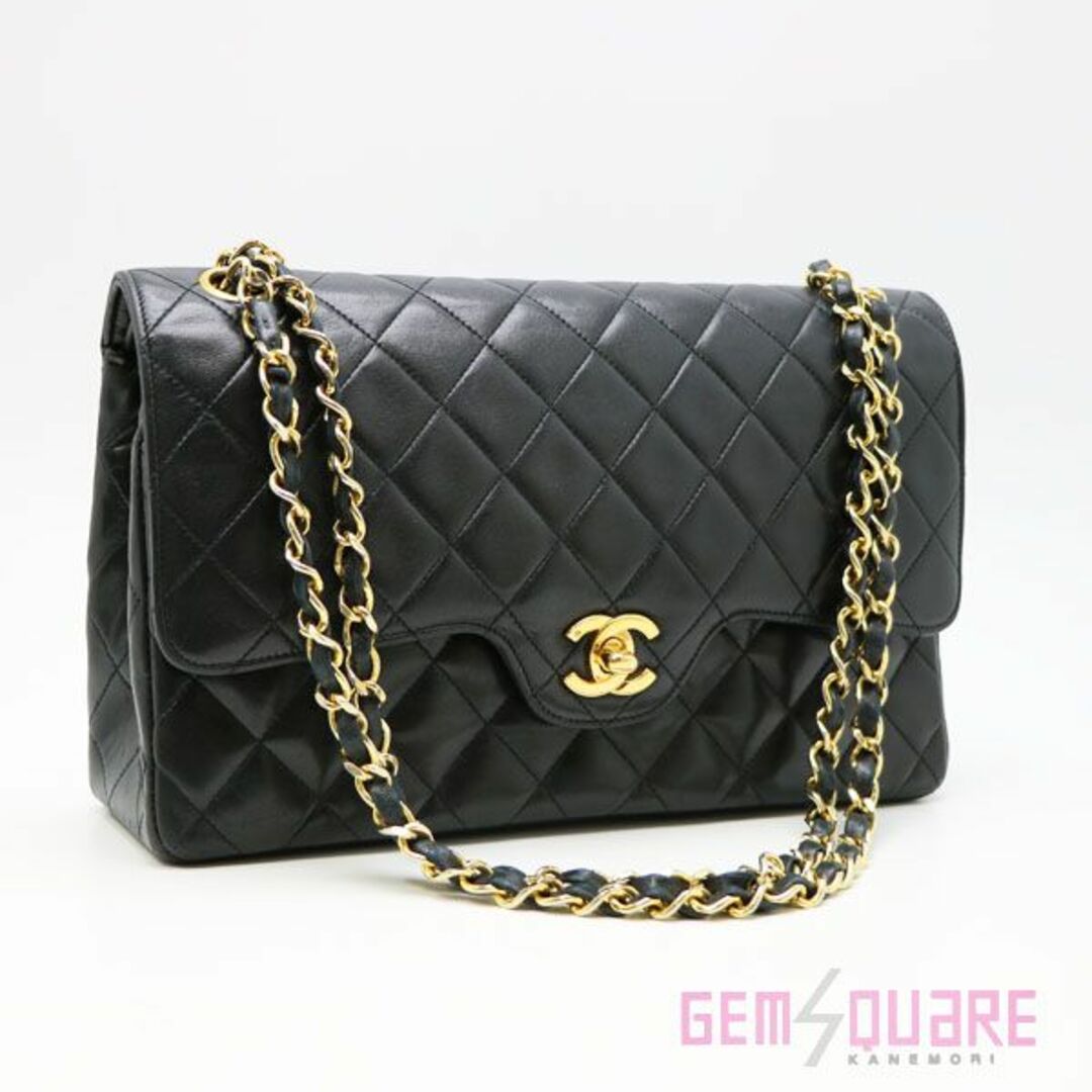 CHANEL - CHANEL シャネル マトラッセ Wフラップ チェーンショルダー 黒 ラムスキン 中古 A01112