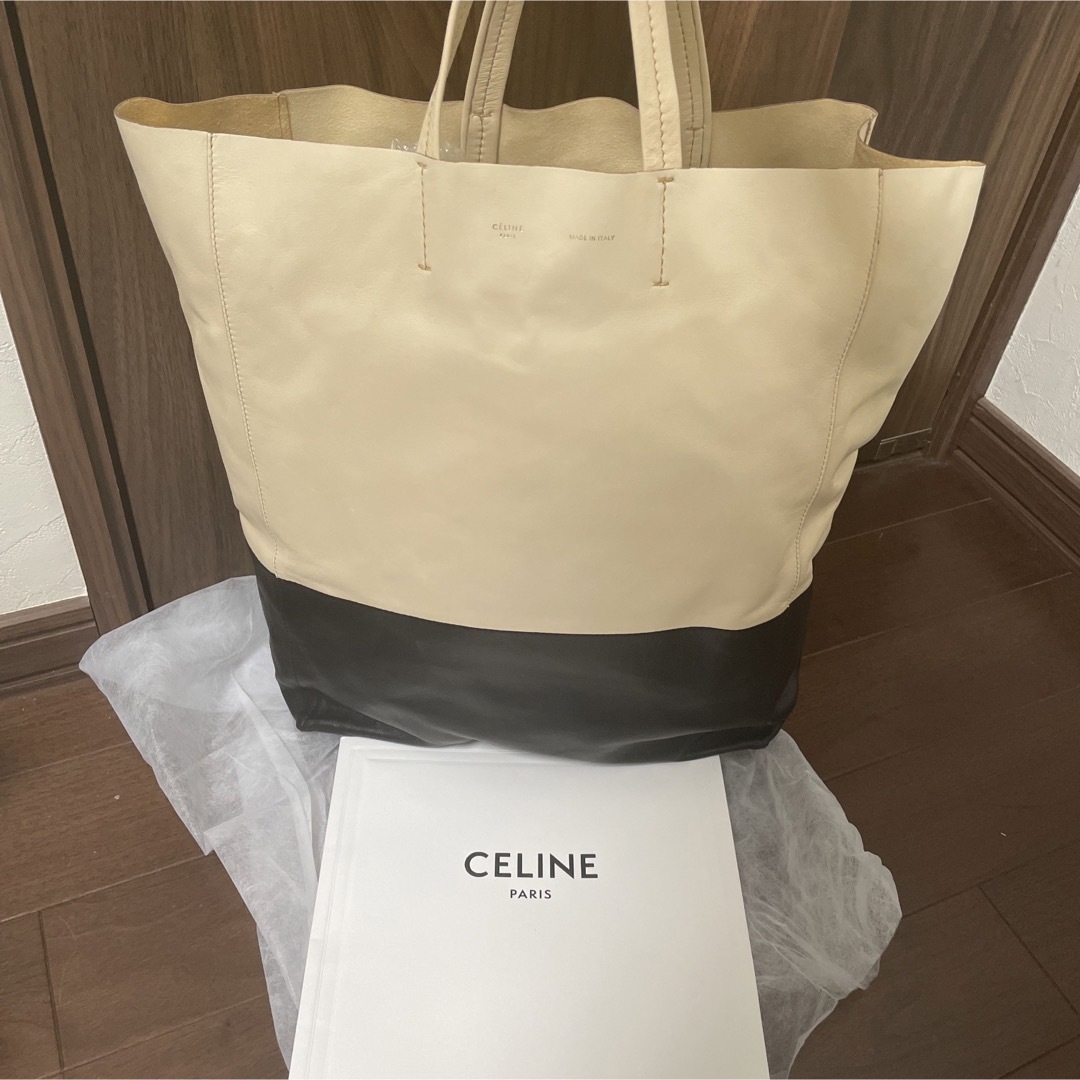 ◆美品◆ CELINE ホリゾンタルカバ トートバッグ バイカラー レザー平置き実寸