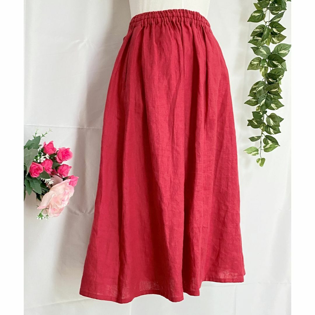 YARRA(ヤラ)のヤラ レディース リネンギャザースカート 赤 レディースのスカート(ロングスカート)の商品写真