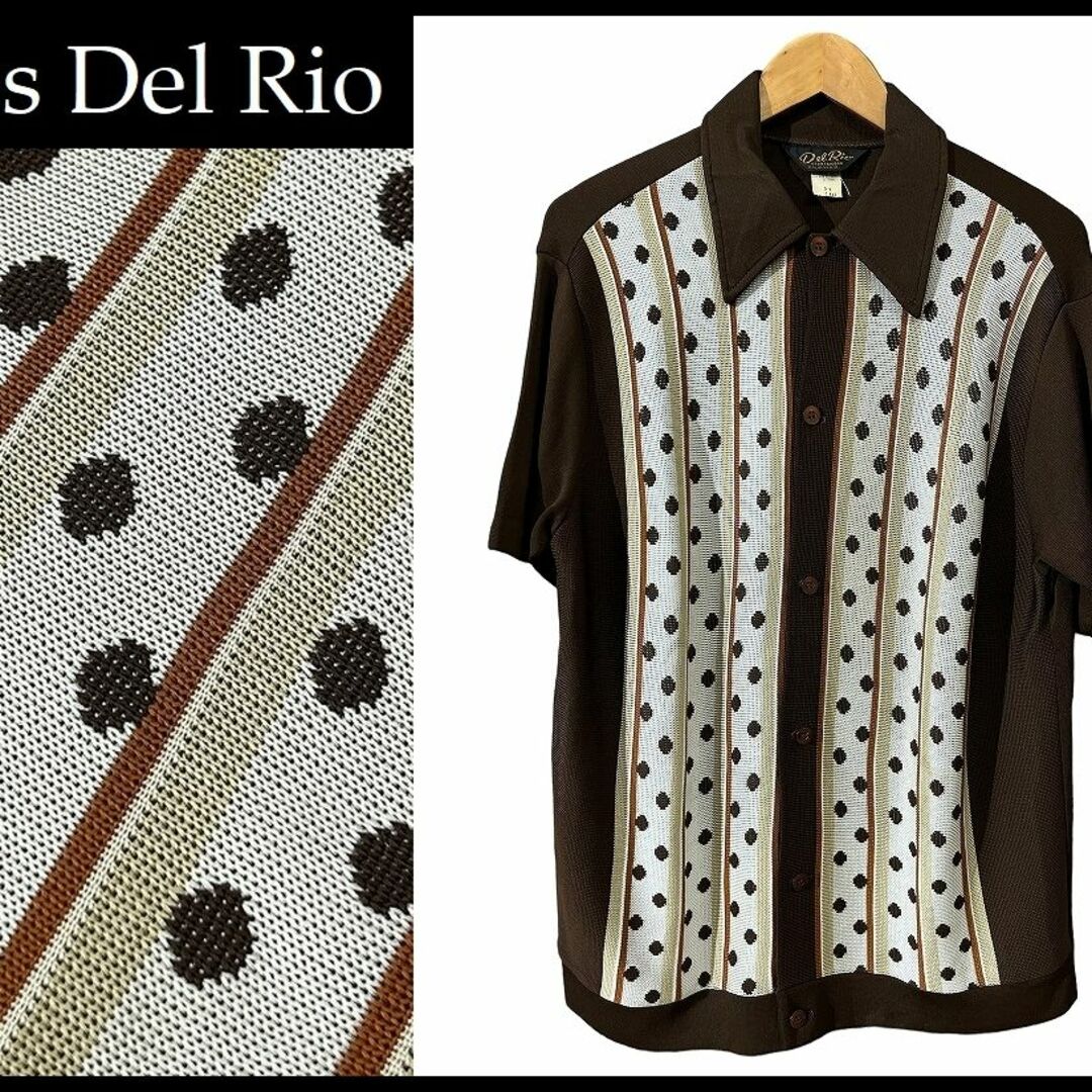 美品 70s Del Rio デルリオ ロカビリー 半袖 ニット シャツ 茶 L