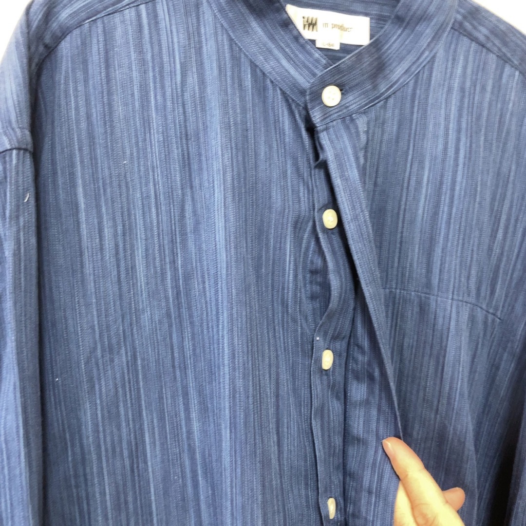 im product 比翼ボタン 長袖バンドカラーシャツ デニムカラー シャツ