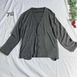 ヨル(YUL)の極美品 yul ヨル カーディガン 羽織 民族柄 大きいサイズ グレー L～LL(カーディガン)