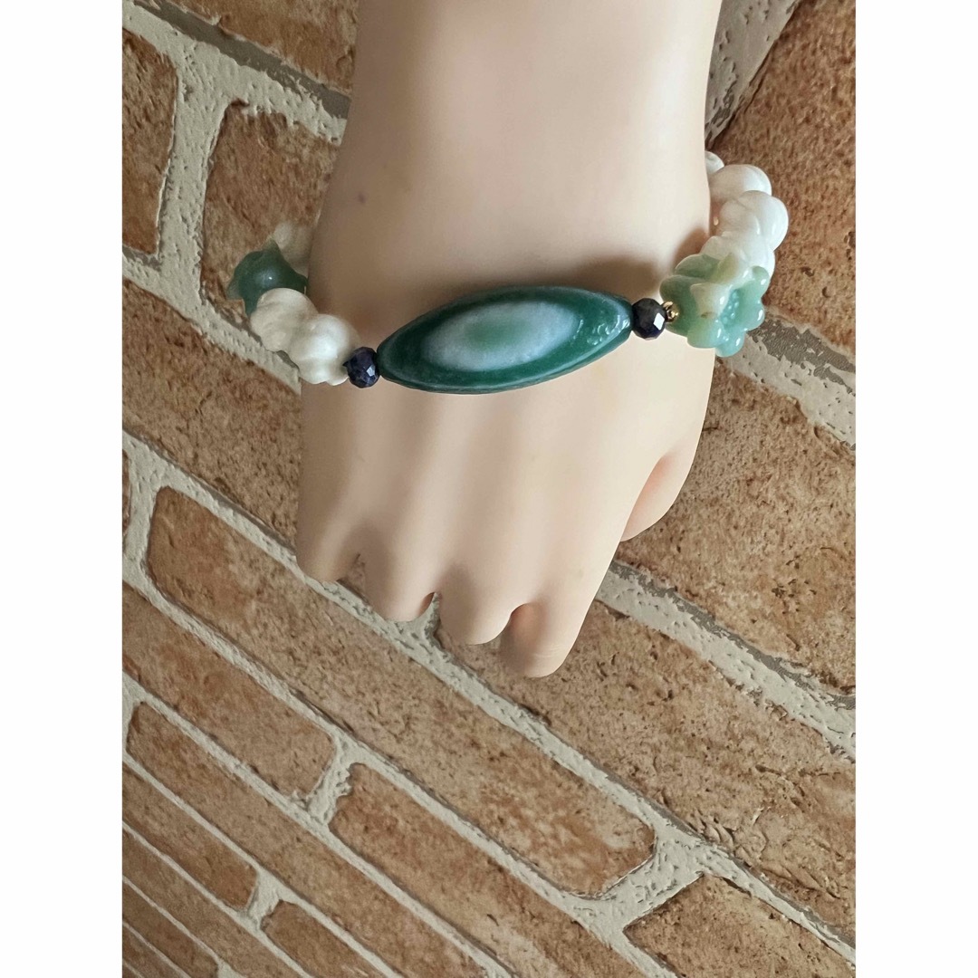 新作　グリーンゴビ瑪瑙の天眼天珠にシャコ貝のデザインブレスレット
