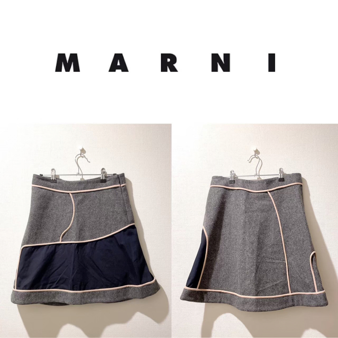 Marni - 【MARNI】異素材切り替え膝丈スカート ウール【マルニ】の通販