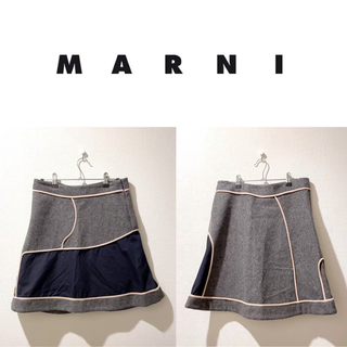 マルニ(Marni)の【MARNI】異素材切り替え膝丈スカート　ウール【マルニ】(ひざ丈スカート)