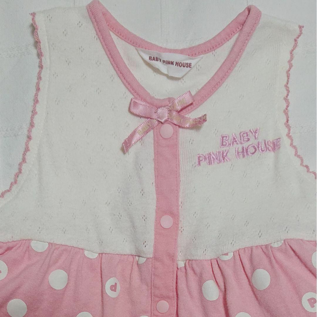 PINK HOUSE(ピンクハウス)の70　BABY PINK HOUSE　ピンクドットの切り返しワンピース キッズ/ベビー/マタニティのベビー服(~85cm)(ワンピース)の商品写真