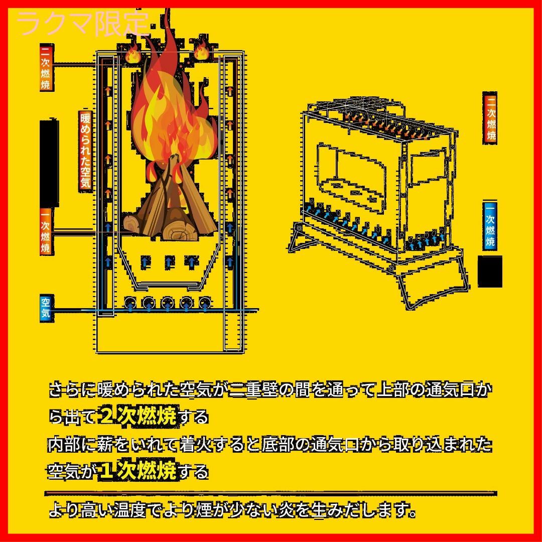 ラクマ限定 ヨーラー|YOLER 焚き火台 薪ストーブ コンロ 二次燃焼 二層