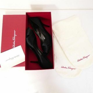 美品 Salvatore Ferragamo サテン オープントゥ パンプス