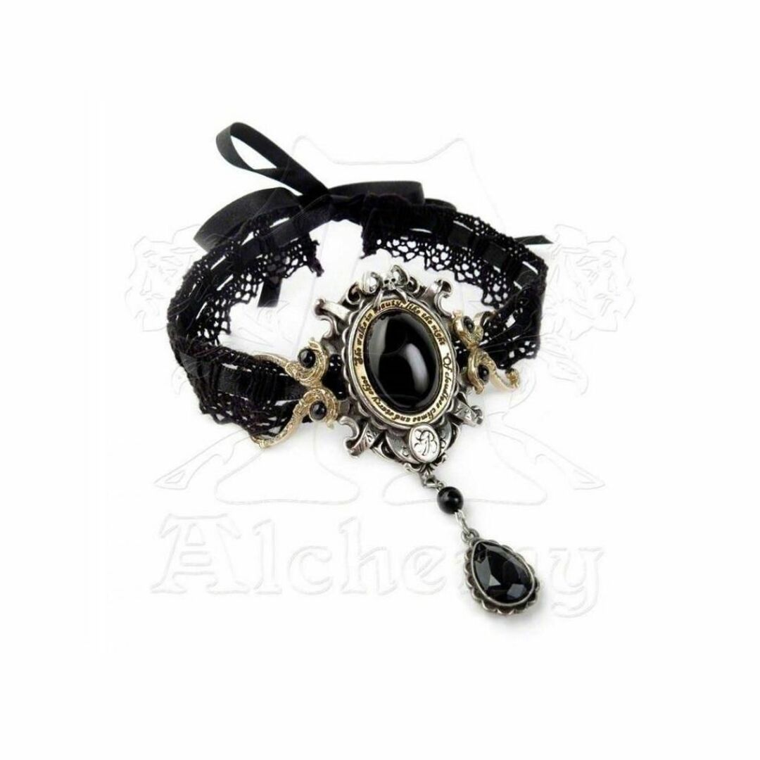 Triple Goddess Moon Pearl Ribbon Choker by Alchemy Gothic