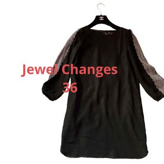 ジュエルチェンジズ(Jewel Changes)のJewel Changesジュエルチェンジズ黒ブラック袖レースワンピース36(ひざ丈ワンピース)