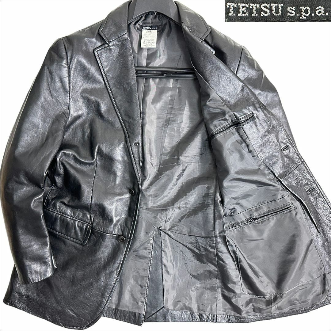 J7049美品 TETSU s.p.a. ラムレザー テーラードジャケット黒46 | フリマアプリ ラクマ