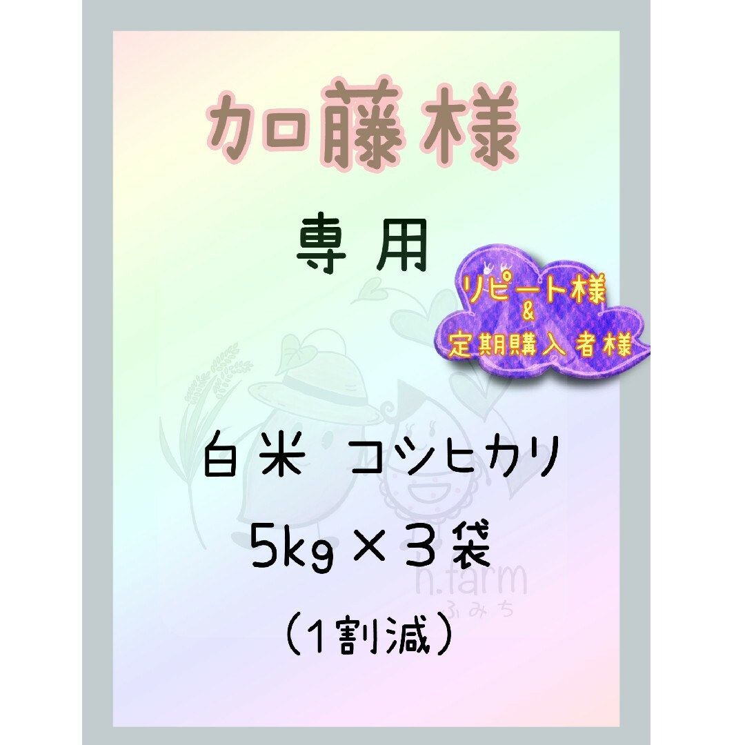 加藤様専用商品です。新米　白米コシヒカリ5kg×3袋(１割減) 食品/飲料/酒の食品(米/穀物)の商品写真