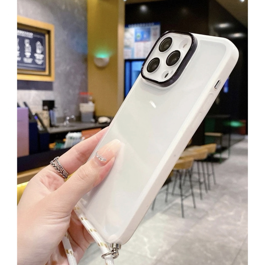 スマホケース iPhone12Pro ホワイト シンプル ストラップ付き 韓国 スマホ/家電/カメラのスマホアクセサリー(iPhoneケース)の商品写真