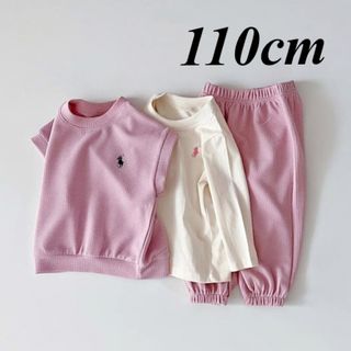 ラスト1点！キッズ3点セット　ピンク110cm(Tシャツ/カットソー)