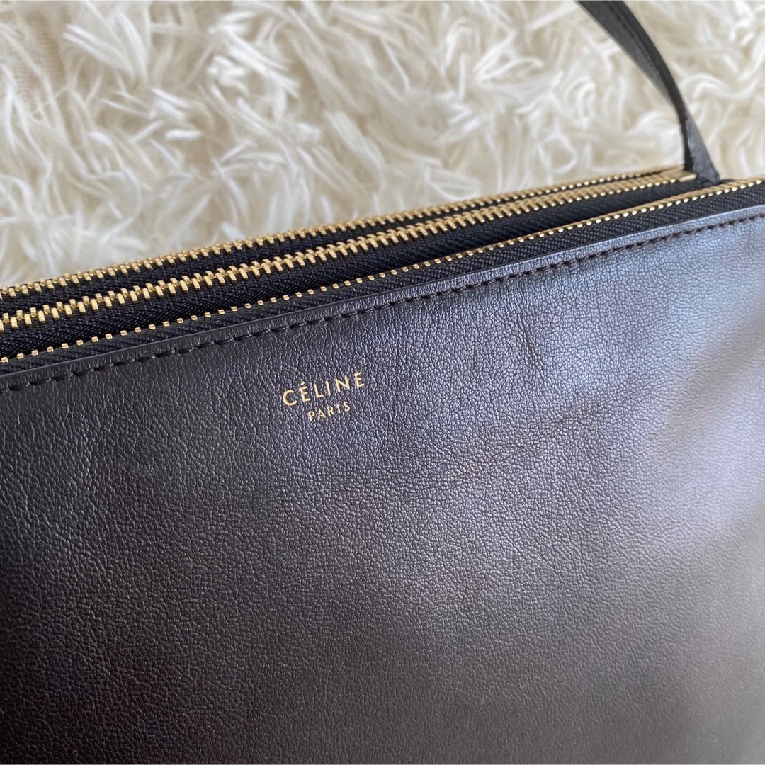 celine - 希少 旧ロゴ CELINE トリオ ラージ 黒 ショルダー ゴールド