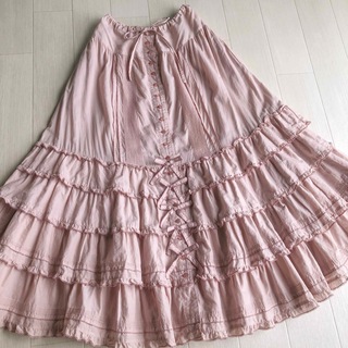 ピンクハウス 綿ローン くすみピンク色 段々被せフリル スカート-