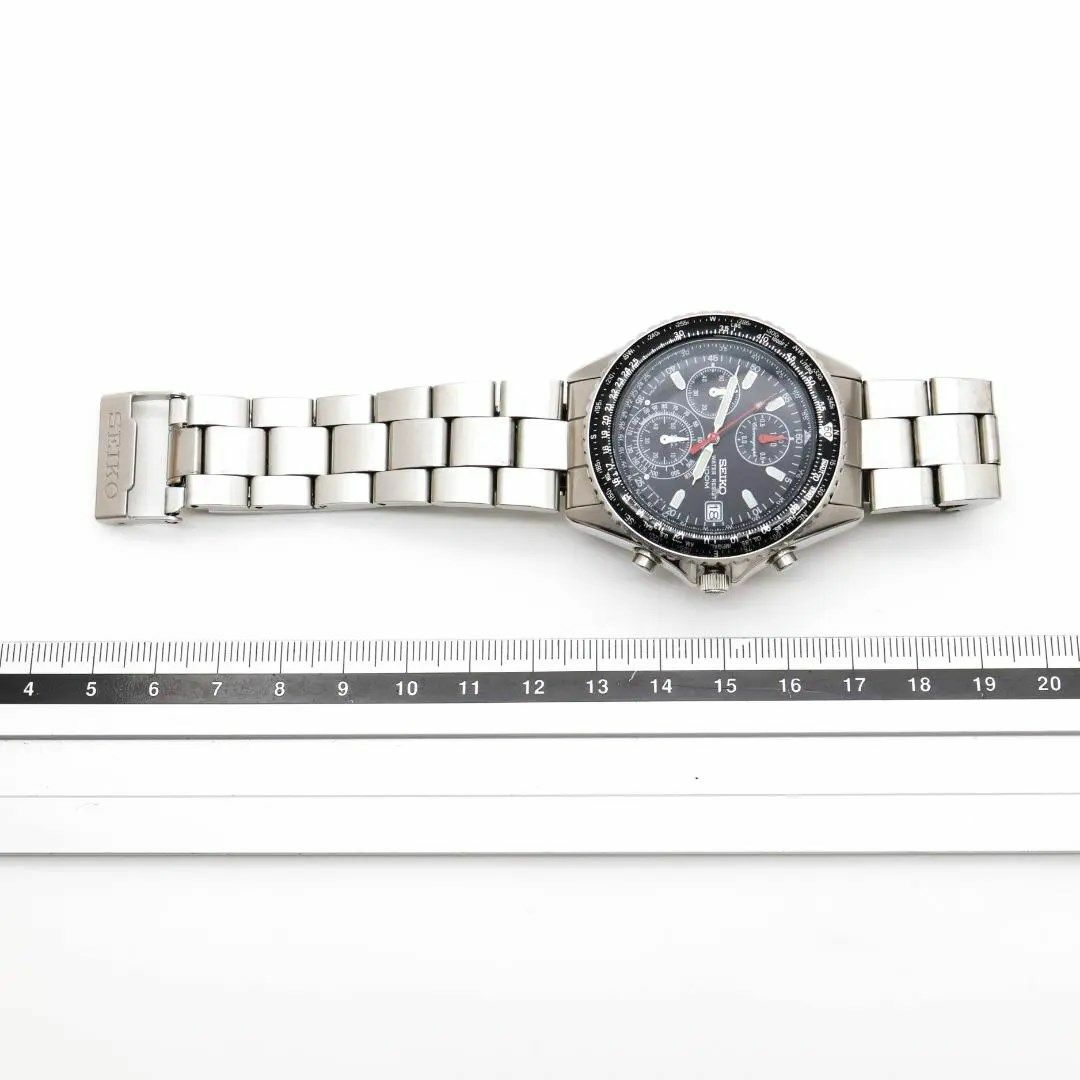 訳あり》SEIKO 腕時計 ブラック クロノグラフ スモセコ メンズ