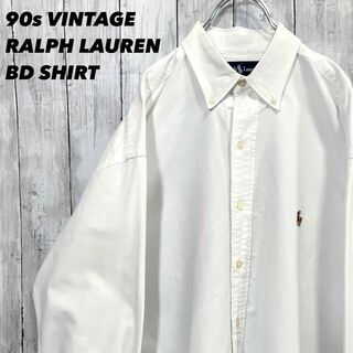 ラルフローレン(Ralph Lauren)の90sヴィンテージ古着　ラルフローレン　カラーポロ刺繍　オックスBDシャツ白　L(シャツ)