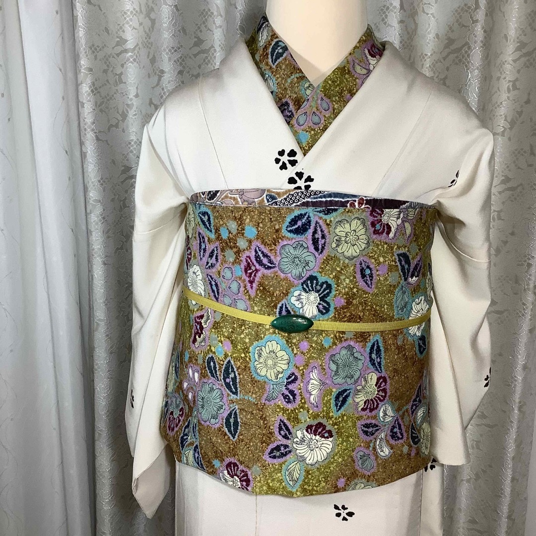正絹半幅帯、兵児帯☆辻ケ花☆リバーシブル☆ハンドメイド☆片毛三河
