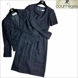 クレージュ(Courreges)のJ7024 美品 クレージュ くるみボタン ワンピーススーツ ネイビー 38(礼服/喪服)