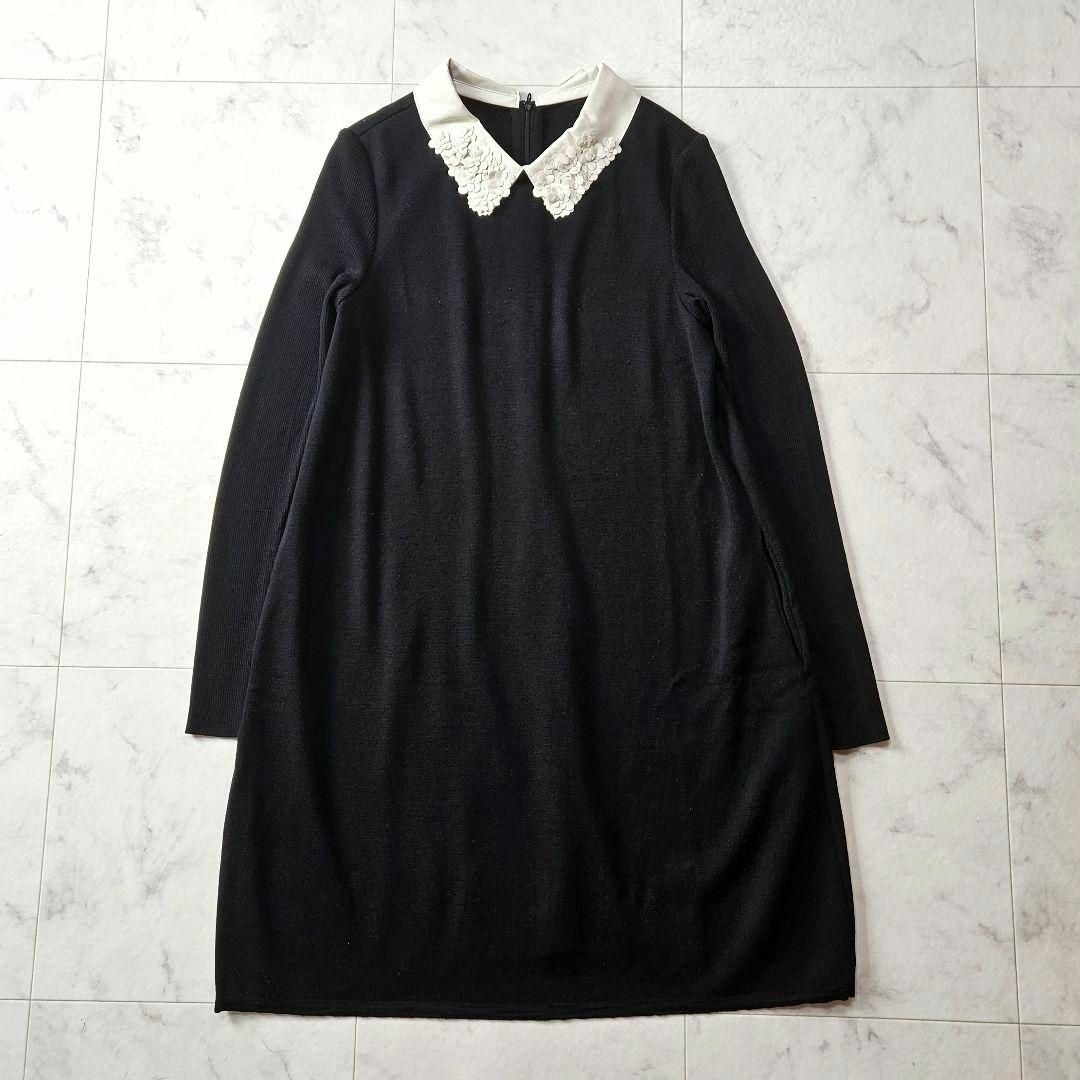 【美品】フォクシー 白襟 レザー ワンピース ニット 花柄 フラワー 長袖 | フリマアプリ ラクマ
