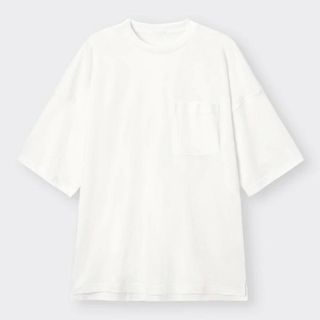 ルーズフィットT(5分袖) GU ホワイト S送料無料(Tシャツ/カットソー(半袖/袖なし))