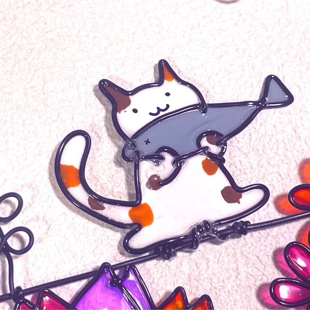 【WL FN01 おさかな猫】ディップアート　ワイヤークラフト　ワイヤーアート