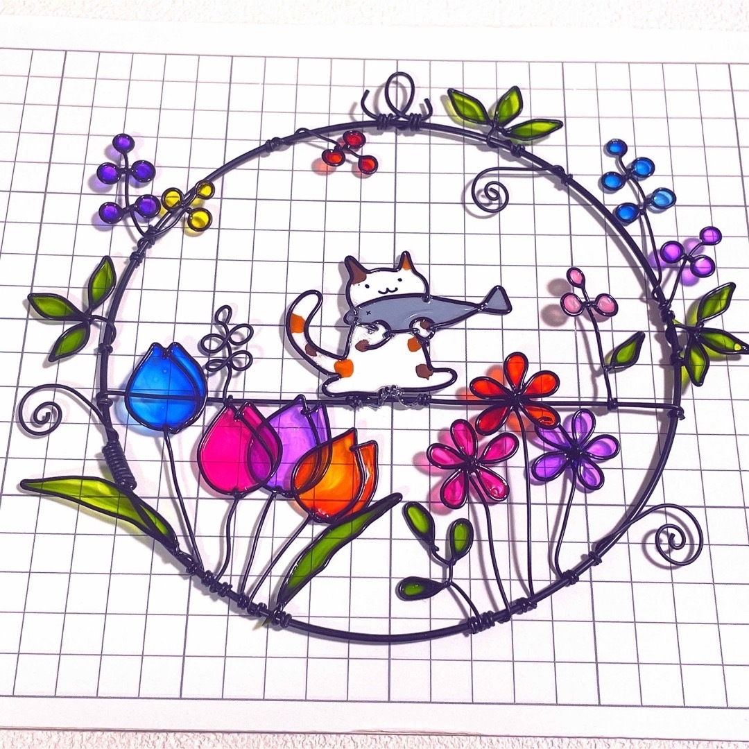 【WL FN01 おさかな猫】ディップアート　ワイヤークラフト　ワイヤーアート