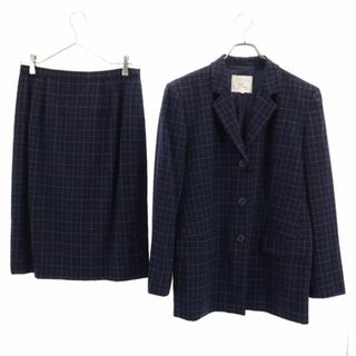 バーバリー(BURBERRY)のバーバリーズ 90s オールド 三陽商会 ウール100％ チェック柄 スーツ 上下 セットアップ 42 ネイビー系 Burberrys ジャケット スカート レディース 【中古】  【230917】(スーツ)