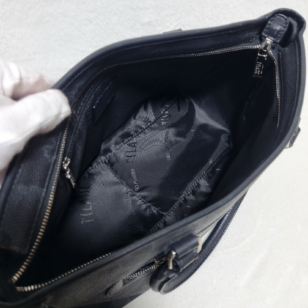 【美品】プリマクラッセ　トートバッグ ジオマップ 地図柄 A4サイズ収納可能 黒