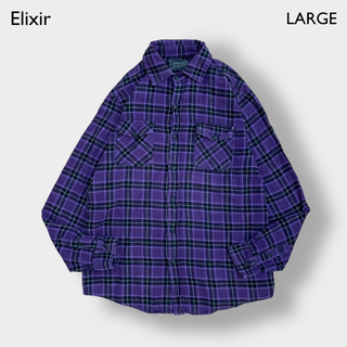 【Elixir】ネルシャツ 長袖 チェック柄 パープル L  エリクシール 古着(シャツ)