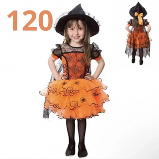 ハロウィンドレス　120  パーティ 女の子　キッズ　オレンジ　ハロウィン衣装(ワンピース)