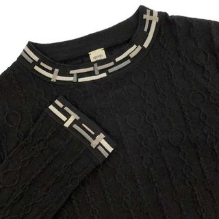 美品 エルメス HERMES ニット セーター 18SS ショートスリーブ コットン カシミヤ トップス レディース XL ブラック/ホワイト