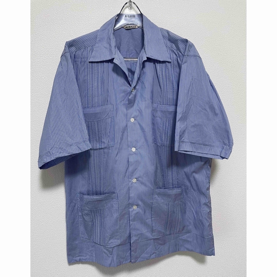 AURALEE(オーラリー)のオーラリー FINX SILK STRIPE CUBA SHIRTS ブルー メンズのトップス(シャツ)の商品写真