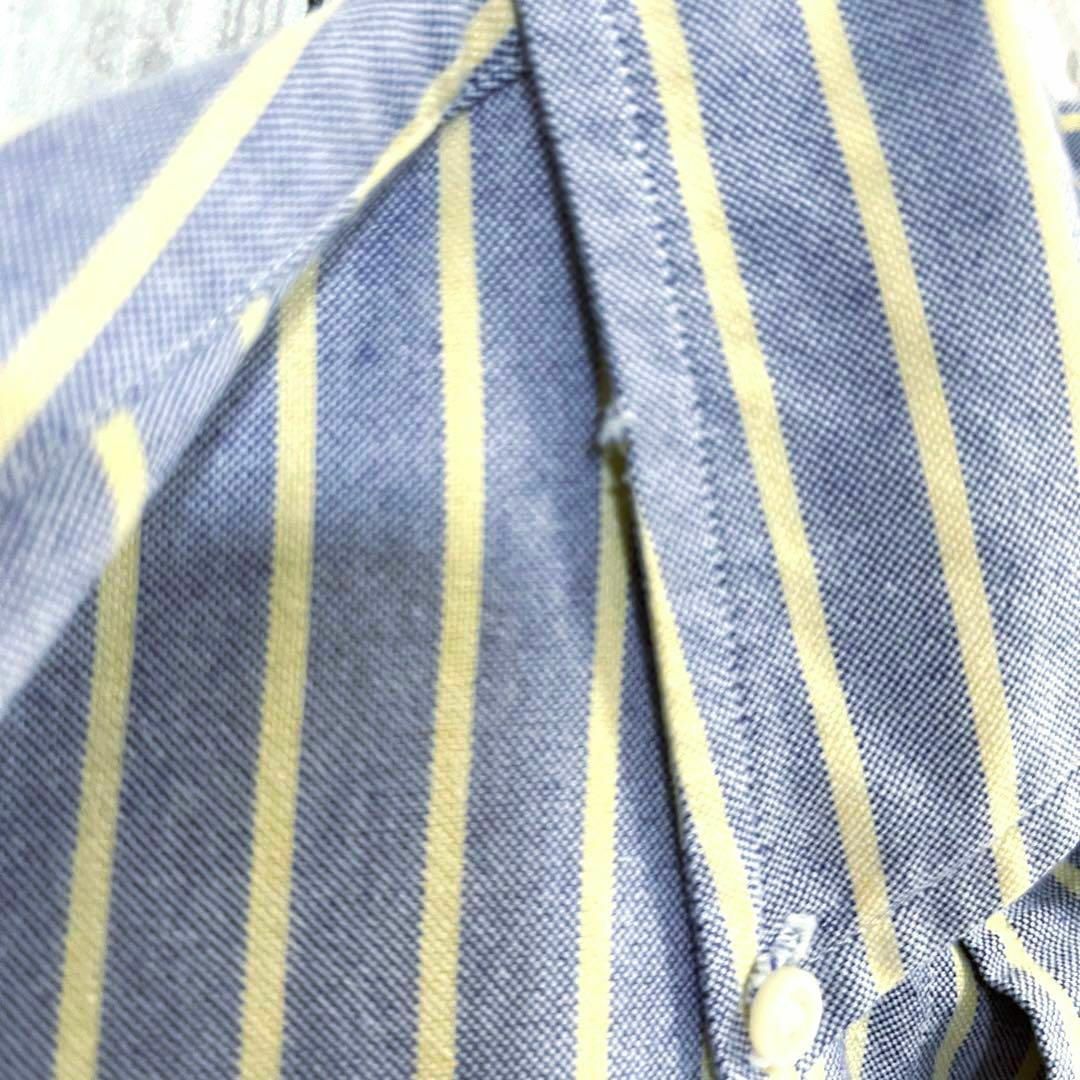 アメリカ　ラルフローレン長袖オックスフォードストライプBDシャツ　ブルー×黄 9
