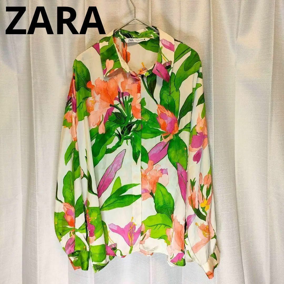 ZARA 花柄シャツ　ブラウス　グリーン